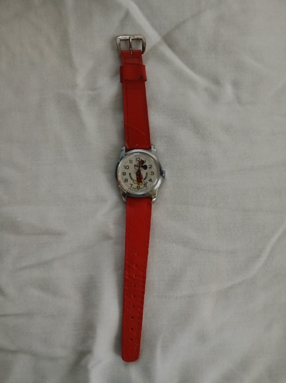 Mickey Mouse Red Leather Strap Watch - Classic Character Timepiece